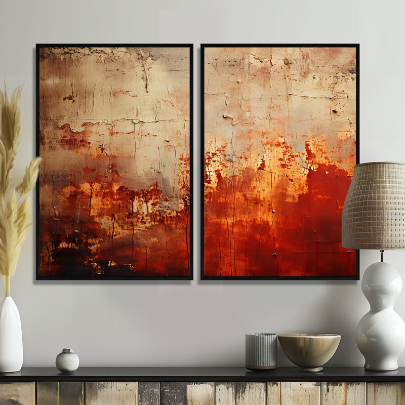 Orange Chaos Collage III - art mural orange sur toile, 36" H x 48" W, Impression encadrée flottante, Black