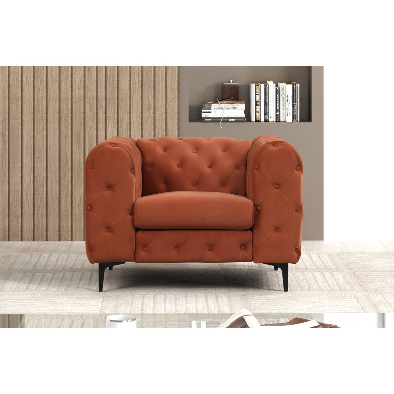 Gladys Velvet Armchair, Orange Velvet, Black