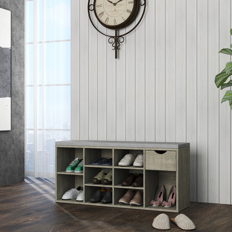 Storage Bench, Shoe Bench, Entryway Bench With Padded Cushion, Drawer And Open Compartments, Bench With Storage, 3 Tier Shoe Rack Bench