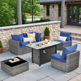 Wicker 4 - Person Outdoor Conversation Set With Fire Pit Table With Cushions