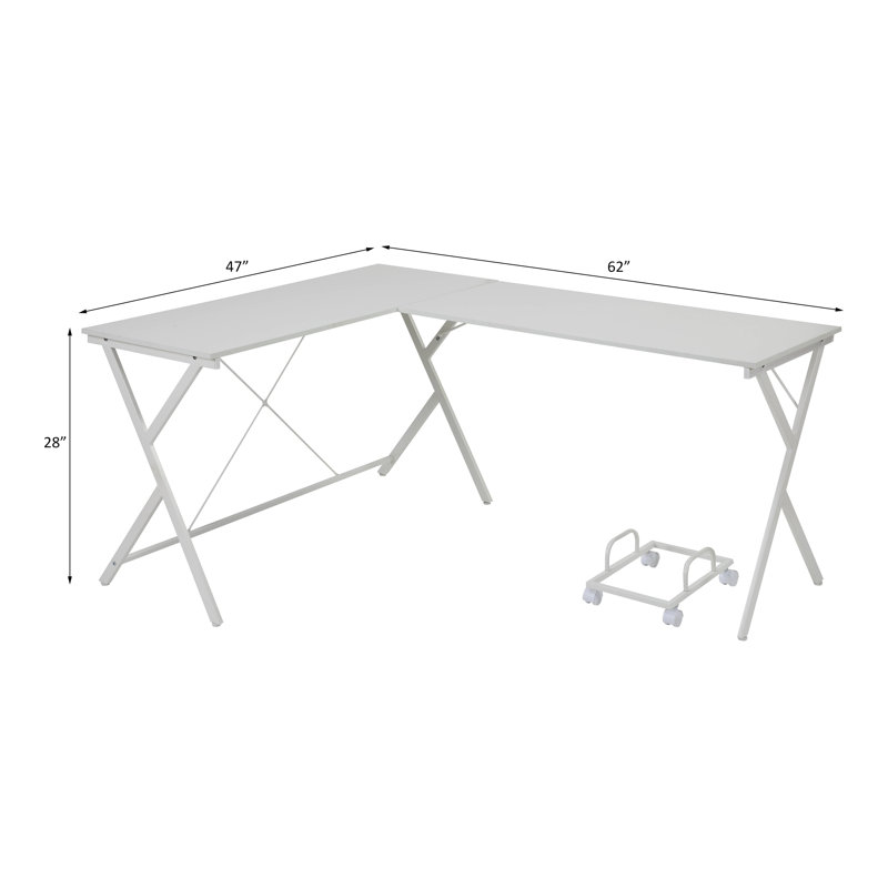 Ben L-Shaped Metal Computer Desk with CPU Holder, White