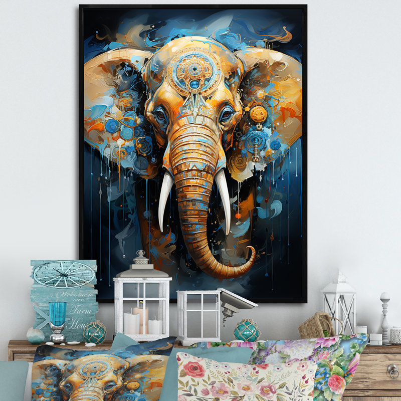 «Abstract Elephant Dreamscape Portrait II», reproduction sur toile, Cadre flottant noir, H 32 po x l 16 po x P 1 po