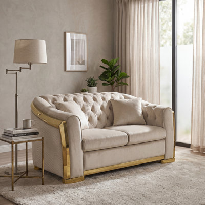 62'' Tufted Velvet Loveseat Couch With Golden Accent