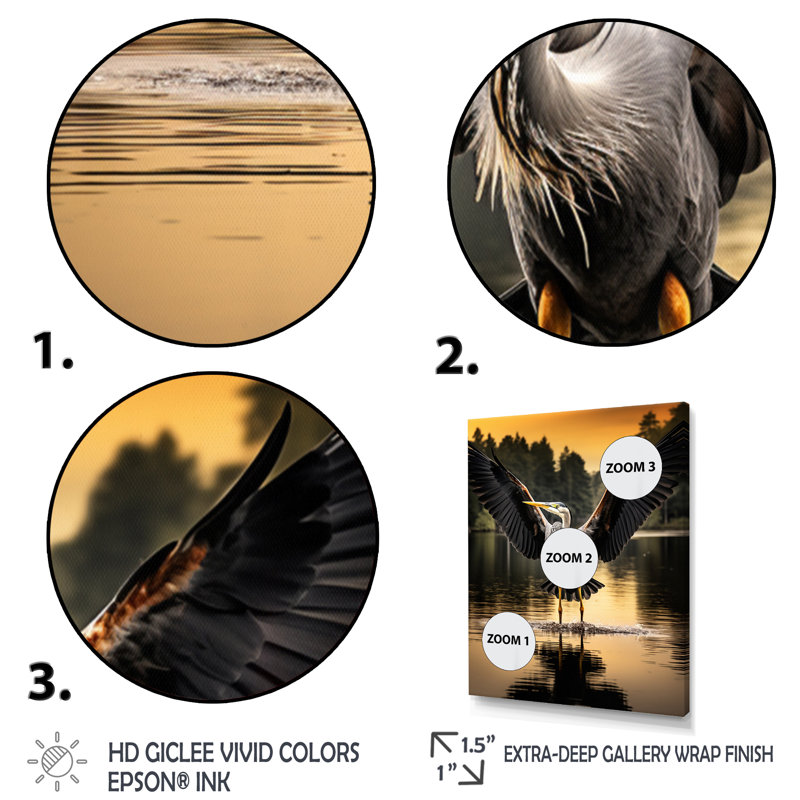Kishawn Heron Winged Majesty II sur toile, Encadrement doré, H 20 po x l 12 po x P 1 po