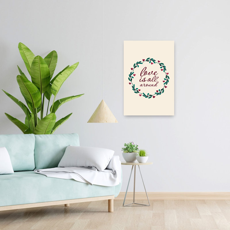Love Is All Around Wreath Romantic Abstract Contemporary Landscape Nature Wall Art Print by Karen Menzenbach - Wrapped Canvas Print