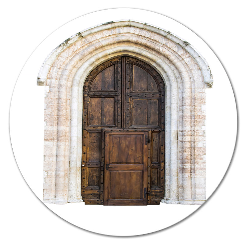 La porte d'entrée en bois de la vieille maison italienne I - Impression sans cadre sur métal
