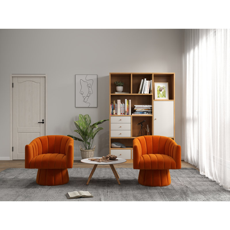 Izabell Velvet Swivel Barrel Chair, Izabell Orange Velvet