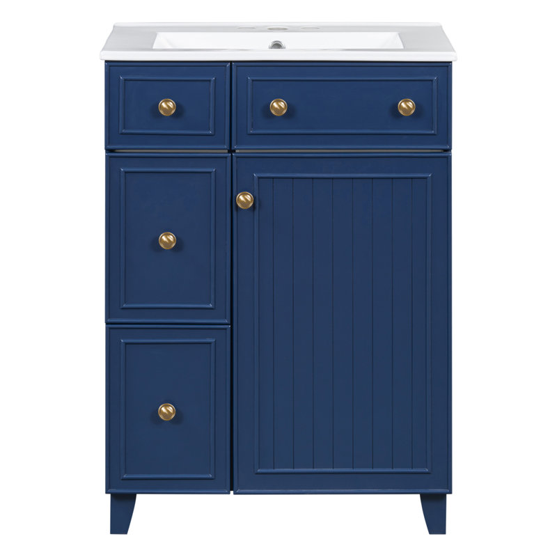 Élégant meuble-lavabo avec rangement pratique et lavabo en céramique, Bleu