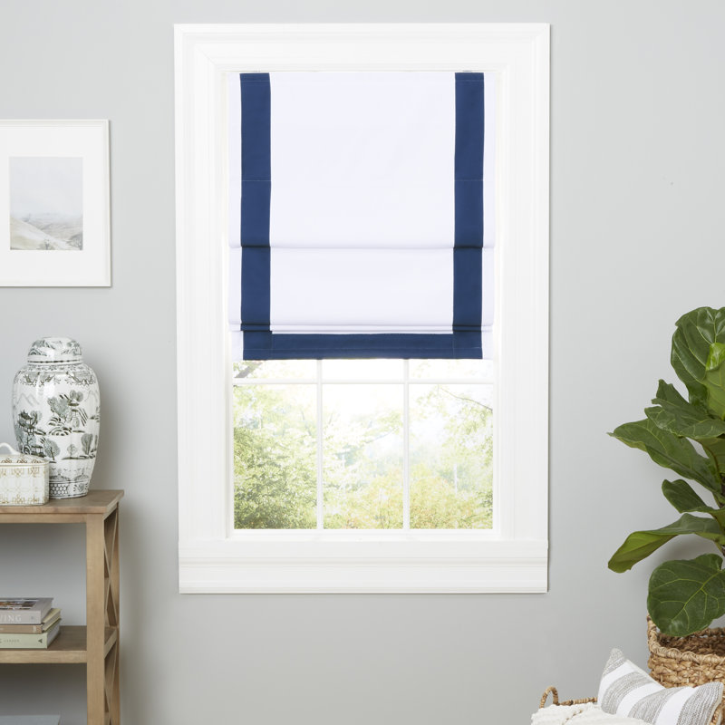 White and Denim Cordless Blackout Roman Shade