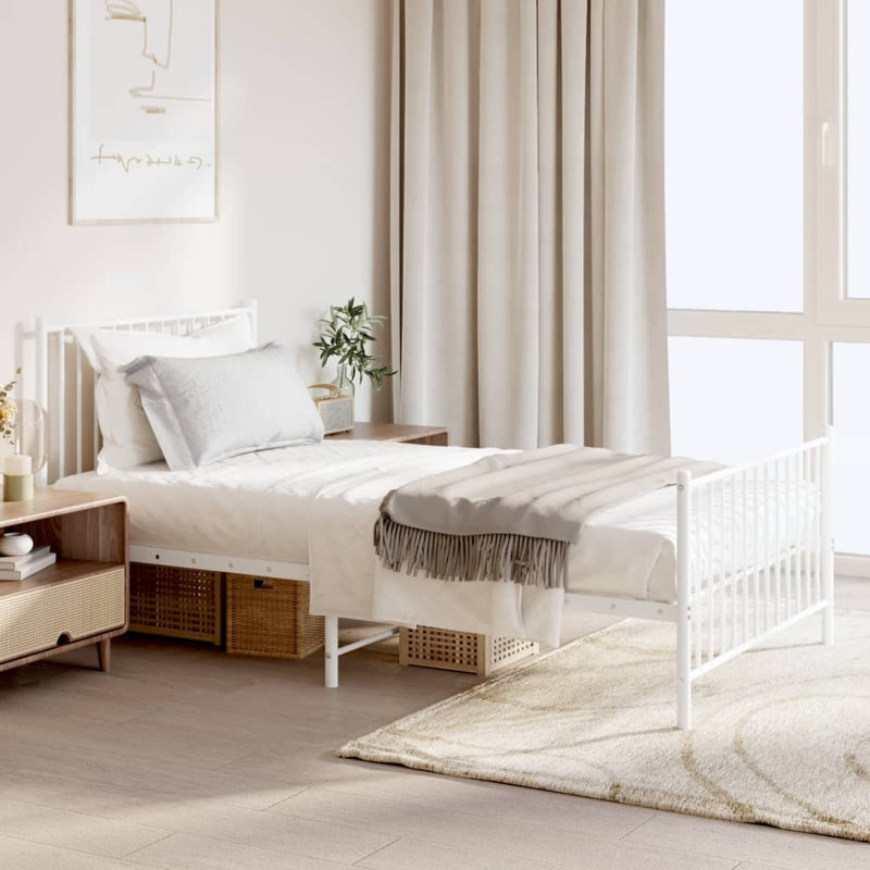 Metal Bed Frame with Headboard and Footboard White, 100 x 200cm