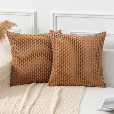 Textile Pillow Covers Decorative Set of 2 Striped Corduroy Plush Velvet Pillowcases Boho Cushion Cover for Couch 18x18 Inch