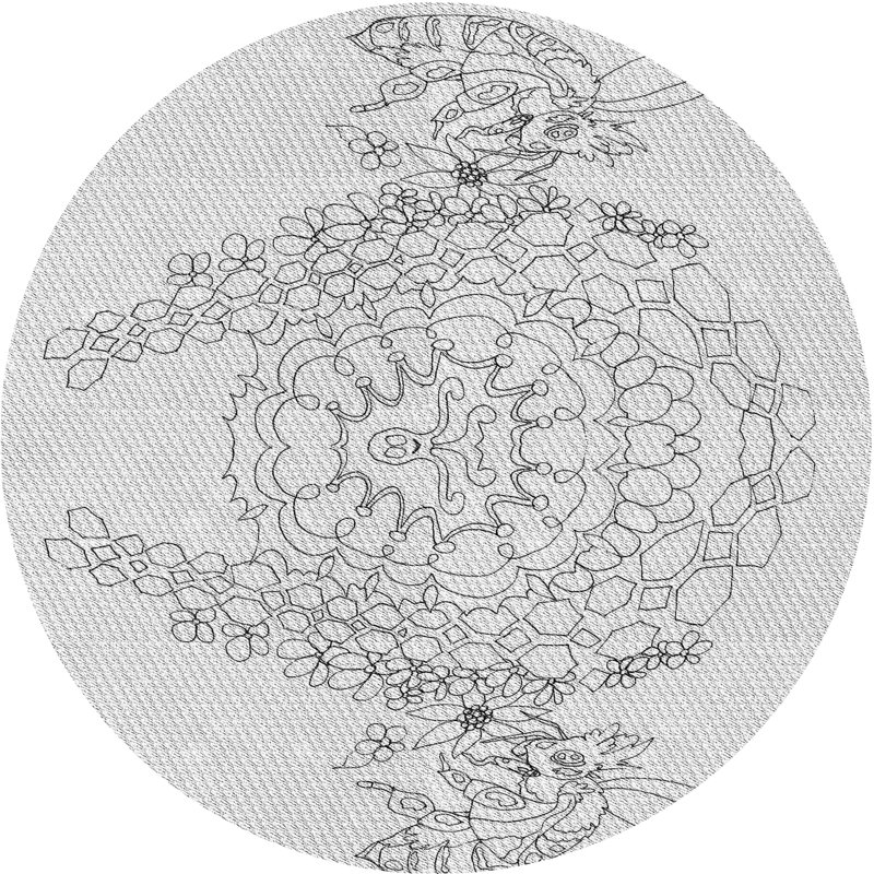 Tapis blanc/noir tissé à la machine, Rond 6 pi