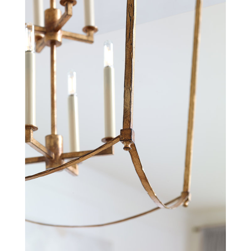 Olive 3-Light Metal Dimmable Lantern Chandelier, Antique Gold