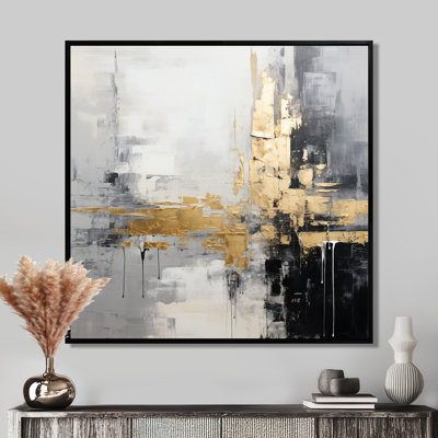 Gold Golden City White Grey Black - Abstract Wall Art Living Room