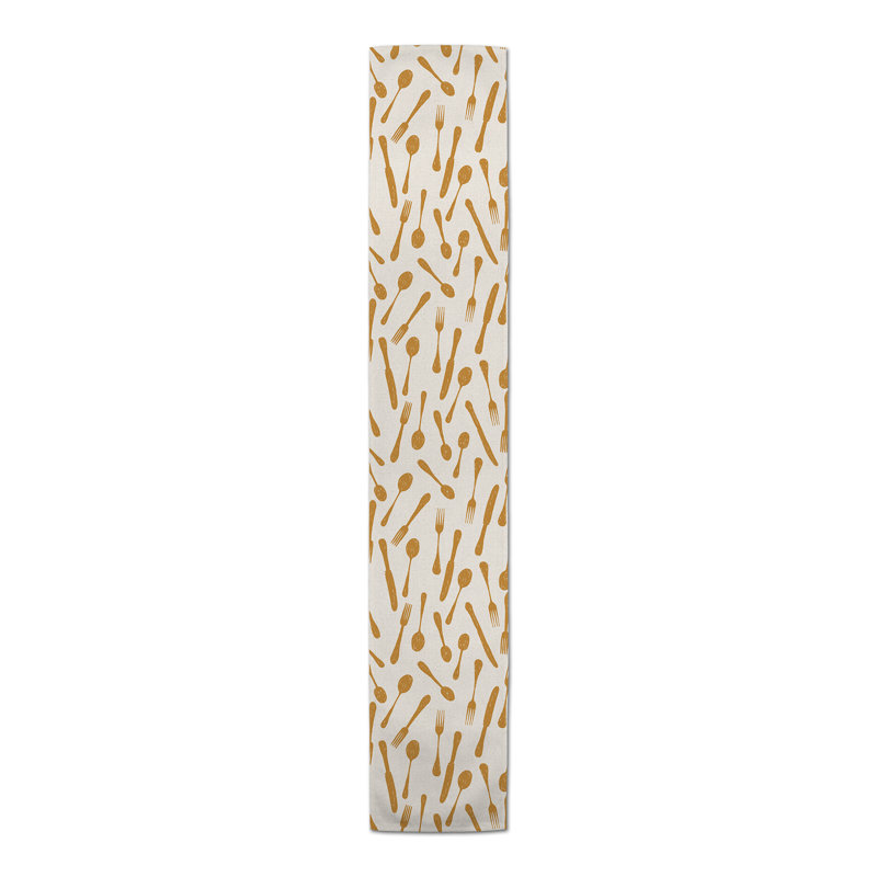 Sketchy Kitchen Utensils 4 Table Runner, Gold, 72" L