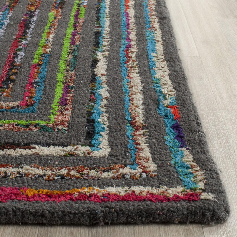 Anaheim Nantucket Hand Tufted Wool/Cotton Geometric Rug in Pink/Green, Rectangle 2' x 3'