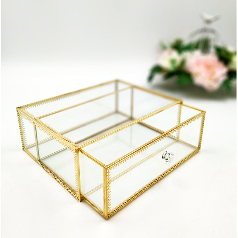 Verre avec organisateur de maquillage en laiton, Transparent / Doré