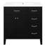 Meuble-lavabo de 36 po, armoire noire avec tiroirs, structure en bois d'hévéa massif, planche, meuble-lavabo moderne, lavabo autoportant et en céramique, grand espace de rangement pour les essentiels-442762135