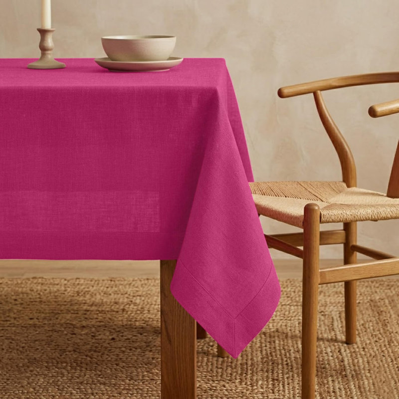Diana - 100% Pure Linen Tablecloth, 90" L x 60" W, Festive Fuchsia, Solid Color