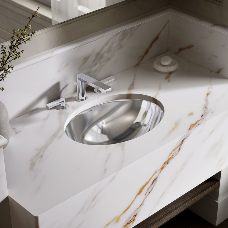 Rhythm Metal Oval Undermount Bathroom Sink, Mirror