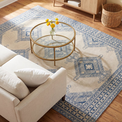 Aldona Blue Ivory Oriental Rug