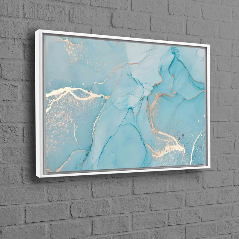 Toile d'art moderne en marbre turquoise avec affiche abstraite argentée pour décoration murale, H 30 po x l 41 po, Blanc