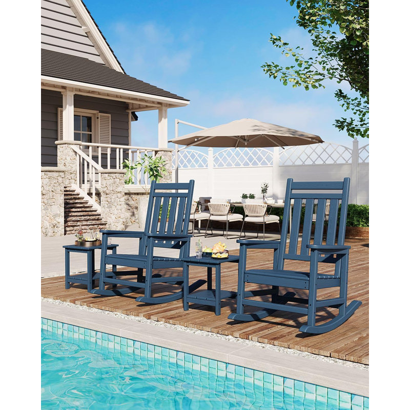 Set of 6 HDPE Rocking Chairs, High-Back Poly Adirondack Rockers, All-Weather Resistant Porch Furniture for Patio, Garden, Deck,Navy