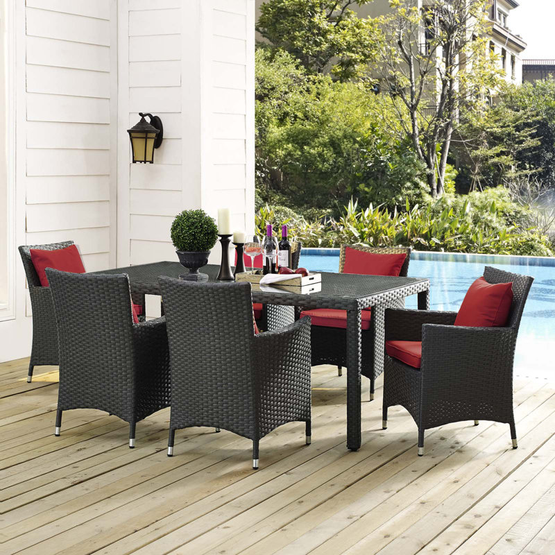 Ensemble repas d'extérieur Sunbrella 7 pièces Stopover, Toile Sunbrella® rouge Jockey, 29,5" H x 59" lx 39,5" D