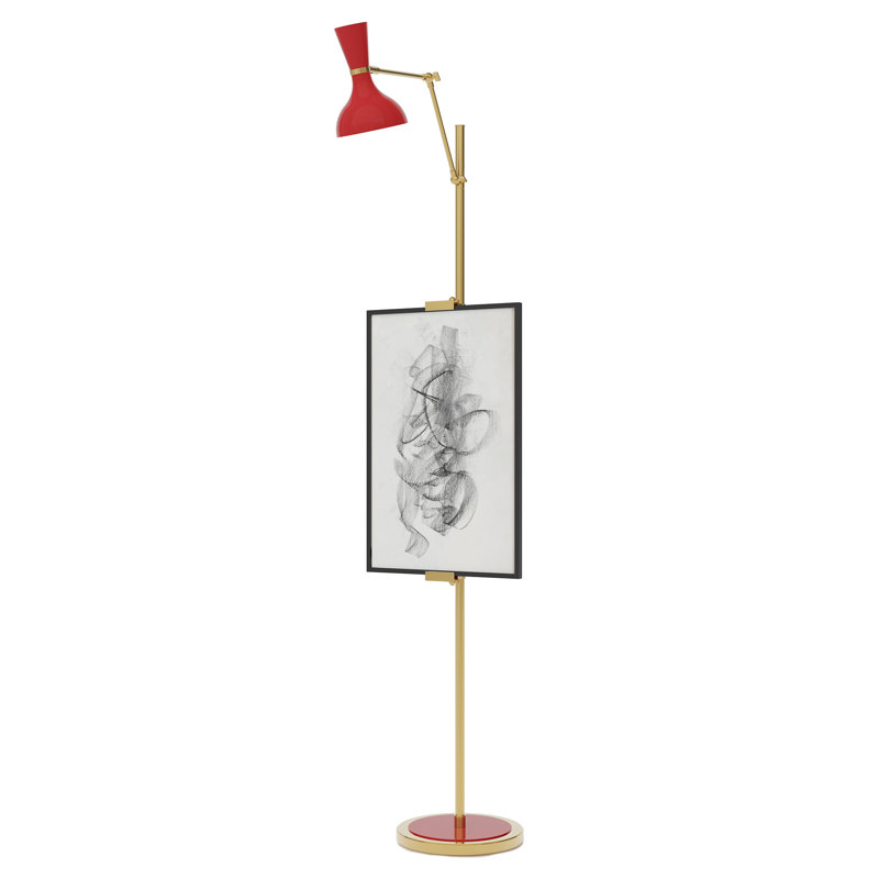 Clare Easel Floor Lamp, Modern Brass, Ruby Red