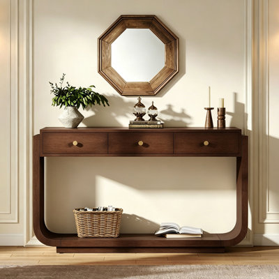 Retro 3-Drawer Console Table With Display Shelf