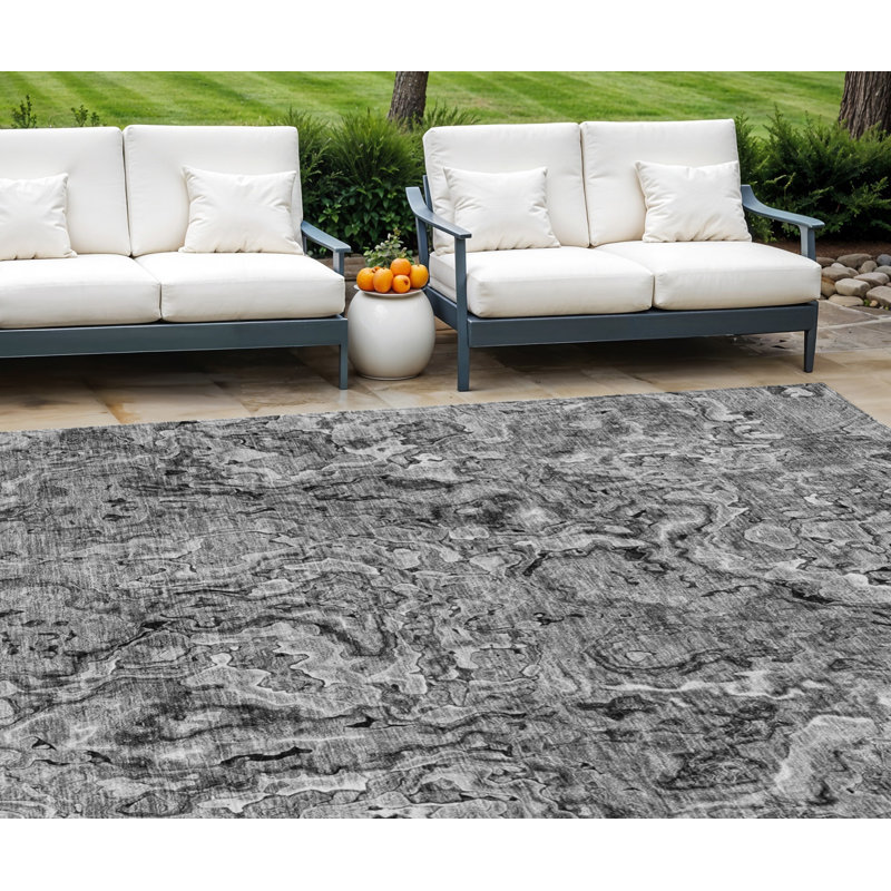 Tapis extérieur lavable abstrait gris anthracite 9 pi x 12 pi