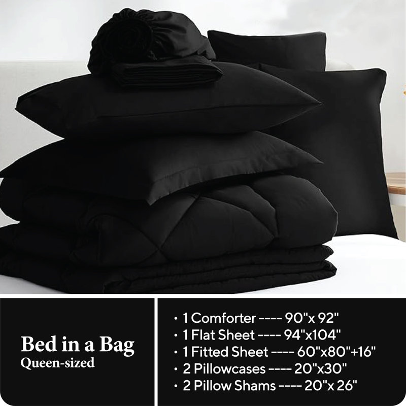 Ensemble d'édredon 7 pièces, microfibre, lit toutes saisons dans un sac - noir, grand, Noir, noir, noir, noir