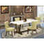 Cet ensemble de salle à manger 5 pièces comprend une table Mid-Century en lin blanc cassé et 4 chaises Parson en tissu Limelight au fini jacobien vieilli-134577795