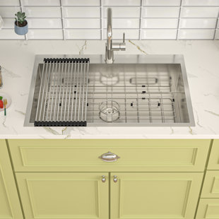 33 Inch Topmount Single Bowl Kitchen Sink, 16 Gauge Stainless Steel Drop In Kitchen Basin