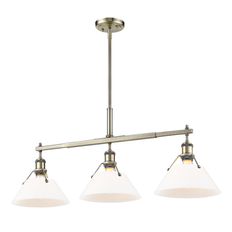 Weatherford 3 - Light Kitchen Island Pendant, Aged Brass, Opal Glass