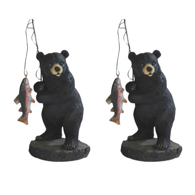 "2-PC Set" ICE ARMOR 5"H Black Bear Salmon Fishing on Rock Figurine Figurine Statue Ornament Home/Room Decor and Perfect Gift Ideas for House Warming, Holidays and Birthdays Great Collectible Addition