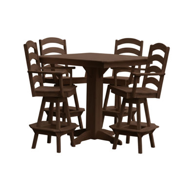  Poly Composite Josie 5-Piece Bar Set with Square Table, Brazilian Walnut Wood Grain