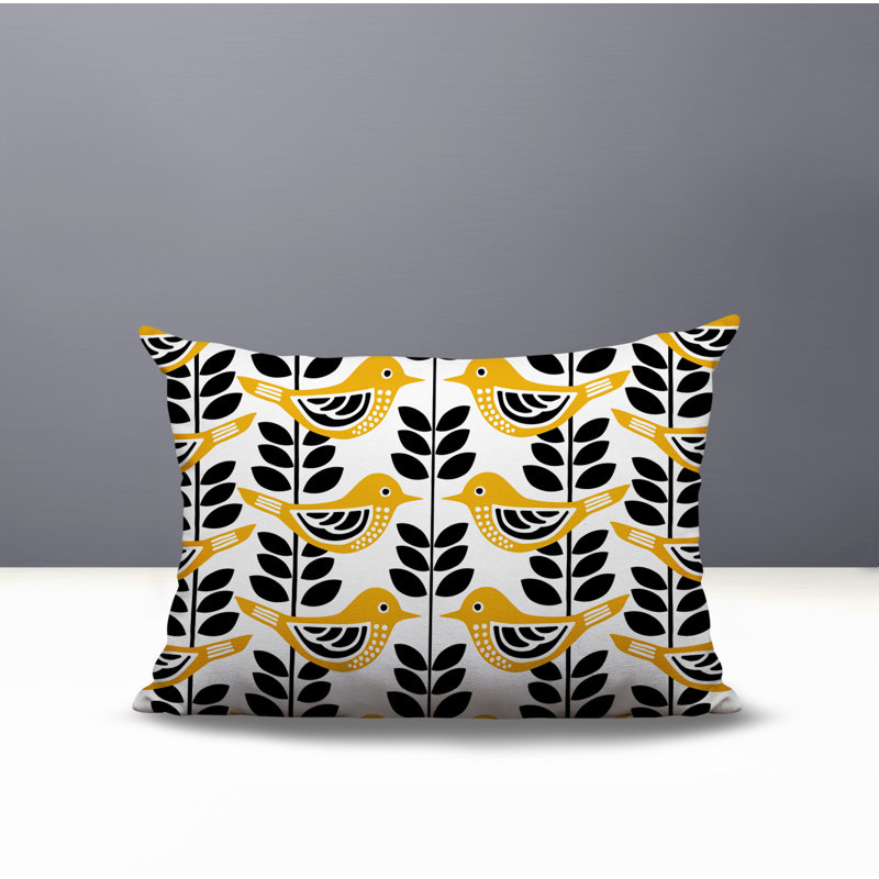 Oreiller rectangulaire réversible intérieur / extérieur Kandice Bird, Jaune, Rectangle H 14 po x l 20 po