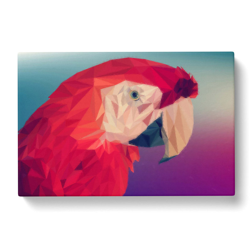 Geometric Scarlet Macaw Parrot In Abstract - Wrapped Canvas Painting, 50cm H x 76cm W x 3cm D