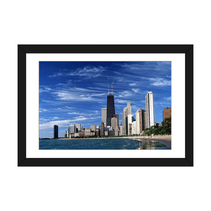 Downtown Chicago - Imprimé, H 24 po x l 32 po x P 1 po, Papier avec cadre noir, Oui
