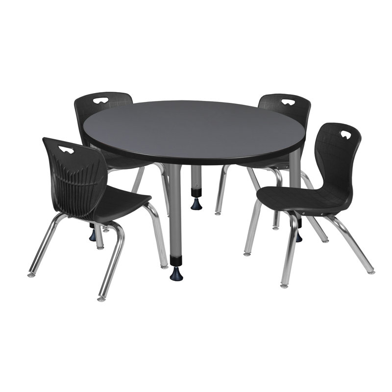 Kee Round Breakroom Table and 12" Chair Set, 34" H x 36" L x 36" W, Black, Gray