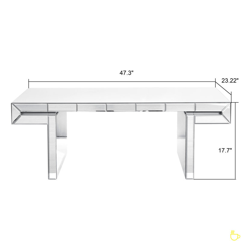 Rectangular Mirror Coffee Table With Fluted Tempered Glass, Modern Sofa Side Table