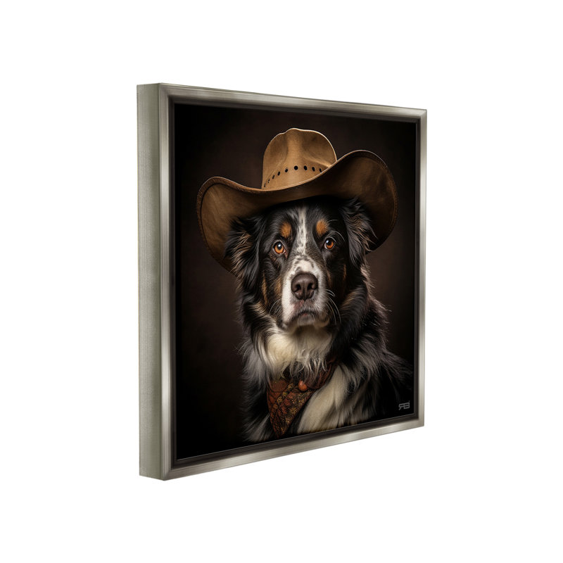 "Cowboy Sheriff Dog" par RB sur toile, Cadre flottant gris lustré, H 18 po x l 18 po
