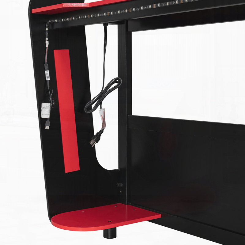 Gaming Bed with Side-Mounted Oversized RGB Desk, Red
