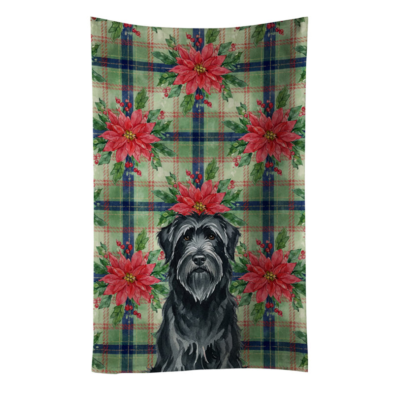 Black Briard Christmas PoinsettIas Kitchen Towel, Black Briard