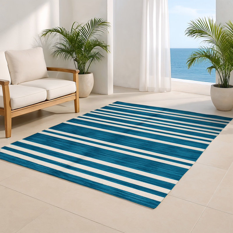 Tapis intérieur / extérieur bleu HorizontalStripes, Rectangulaire 2 pi x 3 pi