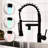 Led Commercial Kitchen Sink Faucet - Pull Down Spray Head, Black, Single Lever, Quality Craftsmanship With Brass Body, Handle, Sleek Look