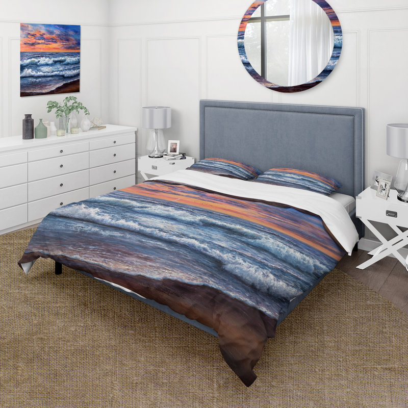 Ensemble de housse de couette nautique et côtier Sunset Over The Blue Ocean II - Microfibre polyester