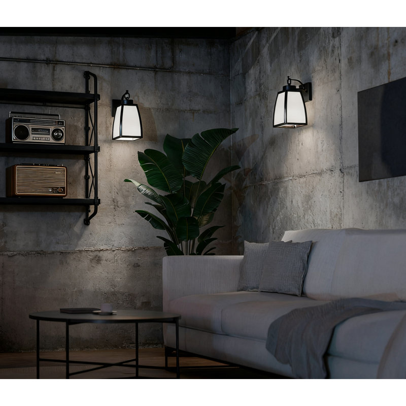 Electric Outdoor Wall Sconce Light Fixture With Frosted Glass Shade, Matte Black Finish, Uses E26 Medium Base Bulb, Dimmable, For Exterior Use