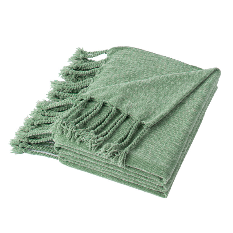 Jeté en velours Chenille, jeté décoratif à franges pour lit 50 po x 60 po, Vert sauge